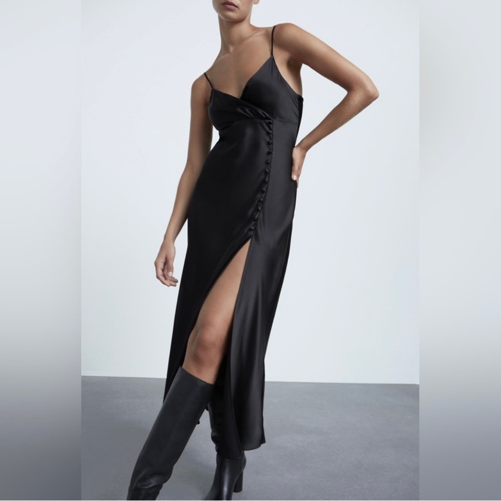 Black Satin Slip Dress Zara